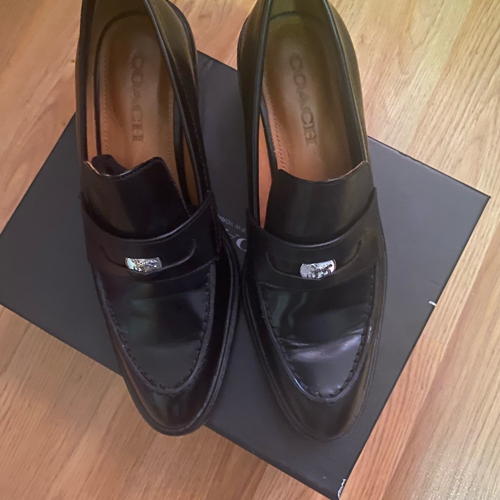 Coach women Shiny Black Slip-On Loafers